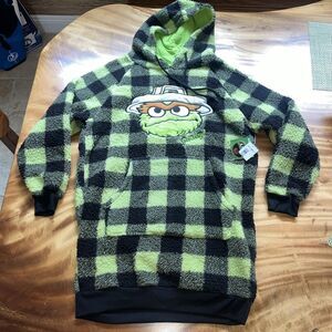 Sesame Street Oscar The Grouch OVERSIZED FLEECE SLEEP HOODIE‎ PJ Medium